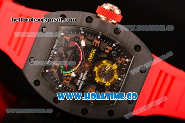 Richard Mille Jean Todt Limited Edition RM 036 Asia Seagull SH Automatic Carbon Fiber Case with Skelton Dial Arabic Numeral Markers and Red Rubber Strap - Click Image to Close